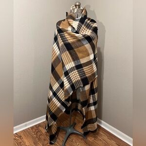 Plaid Wool Blend Shawl Wrap